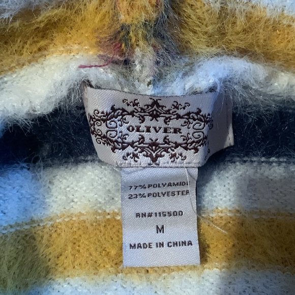 Anthropologie Oliver By Escio Striped Fuzzy Multicolor Hooded Sweater - Picture 3 of 4